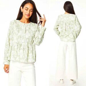 Roller Rabbit Caxias Ivy Shirt Sage Green White Floral Size Small Blouse, Size S